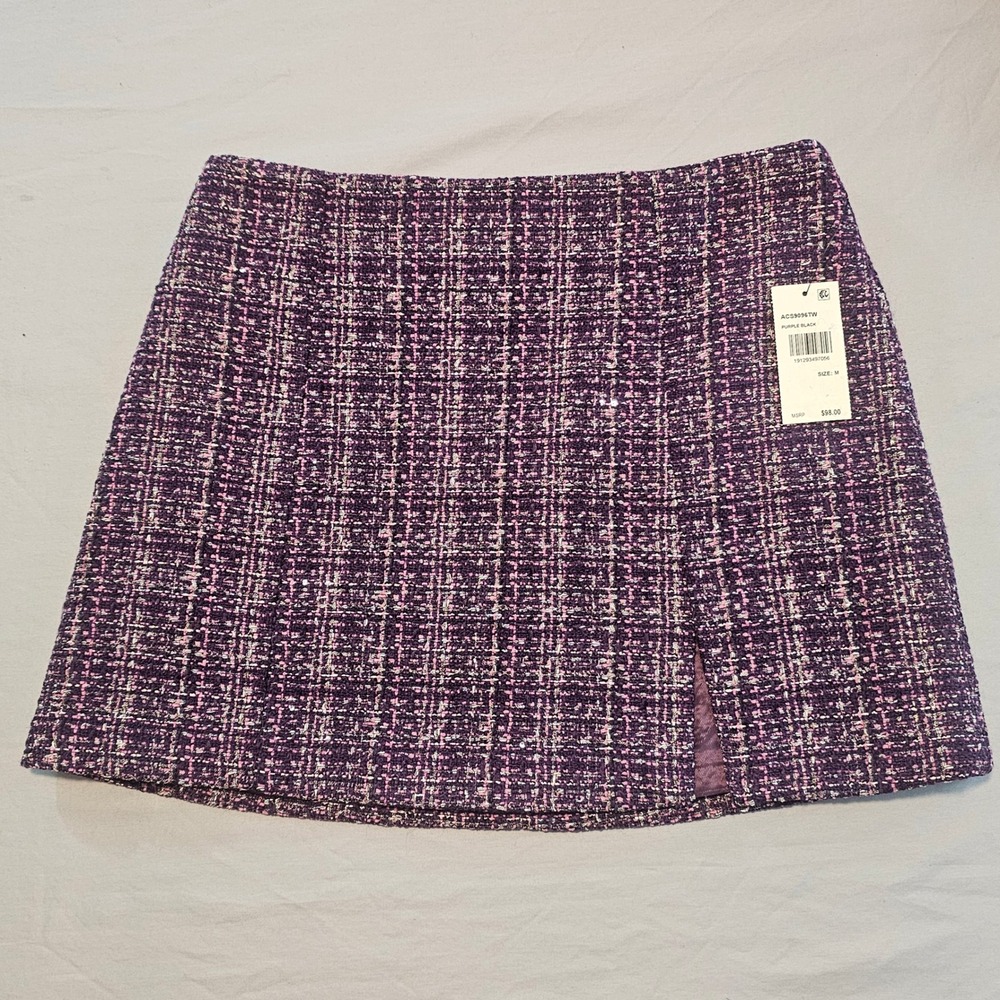 ASTR The Label Size M Medium Tweed Mini Skirt Purple Pink Black NWT 1044